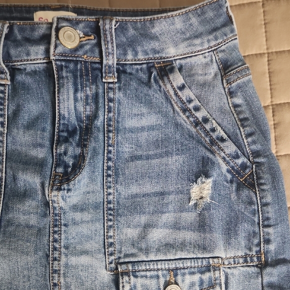 Distressed Denim Mini Skirt | SO | Size 3/26W - Picture 2 of 5